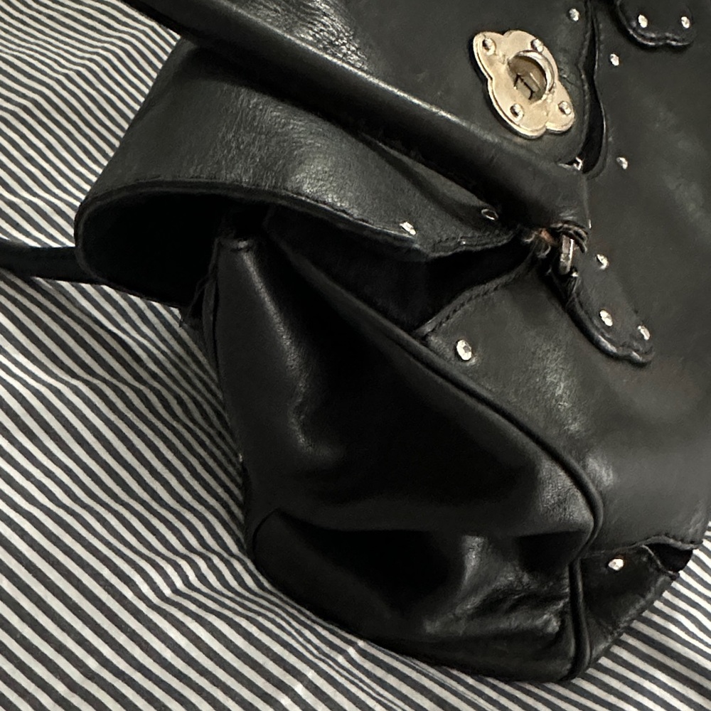 Michael Kors Black Leather Satchel with Silver Accents - Picture 2 of 16
